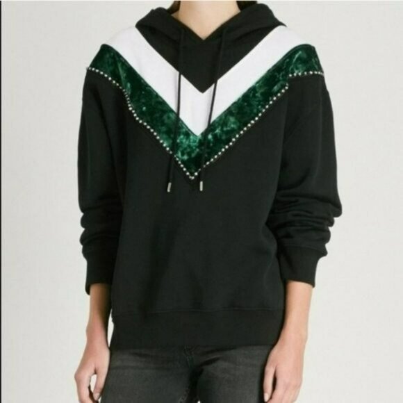 Sandro • Sable Studded Chevron Pattern Hoodie 2 - Picture 2 of 8